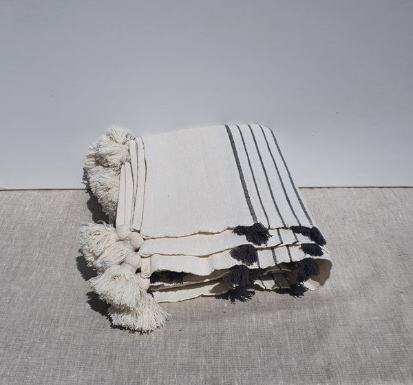 Pompom deken wit/grijs -xl-