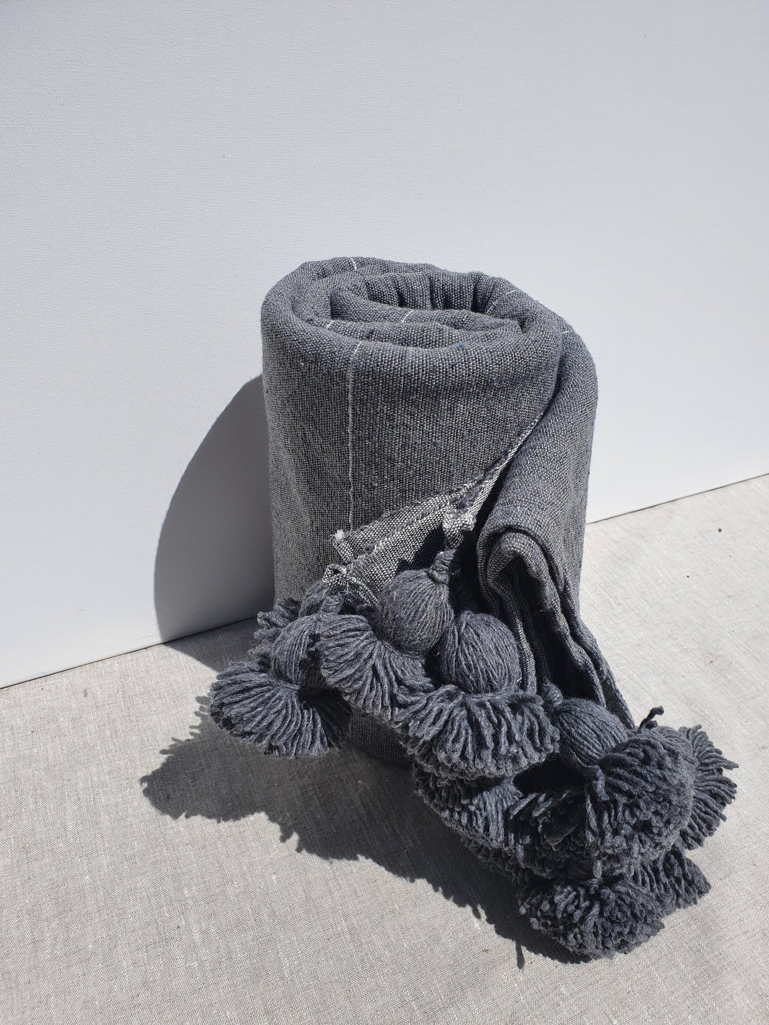 Pompom deken grijs -xl-