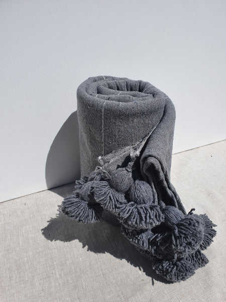 Pompom deken grijs -xl-