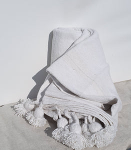 Pompom deken wit -xl-