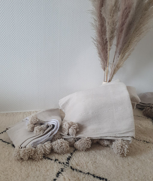 Pompom deken beige -xl-